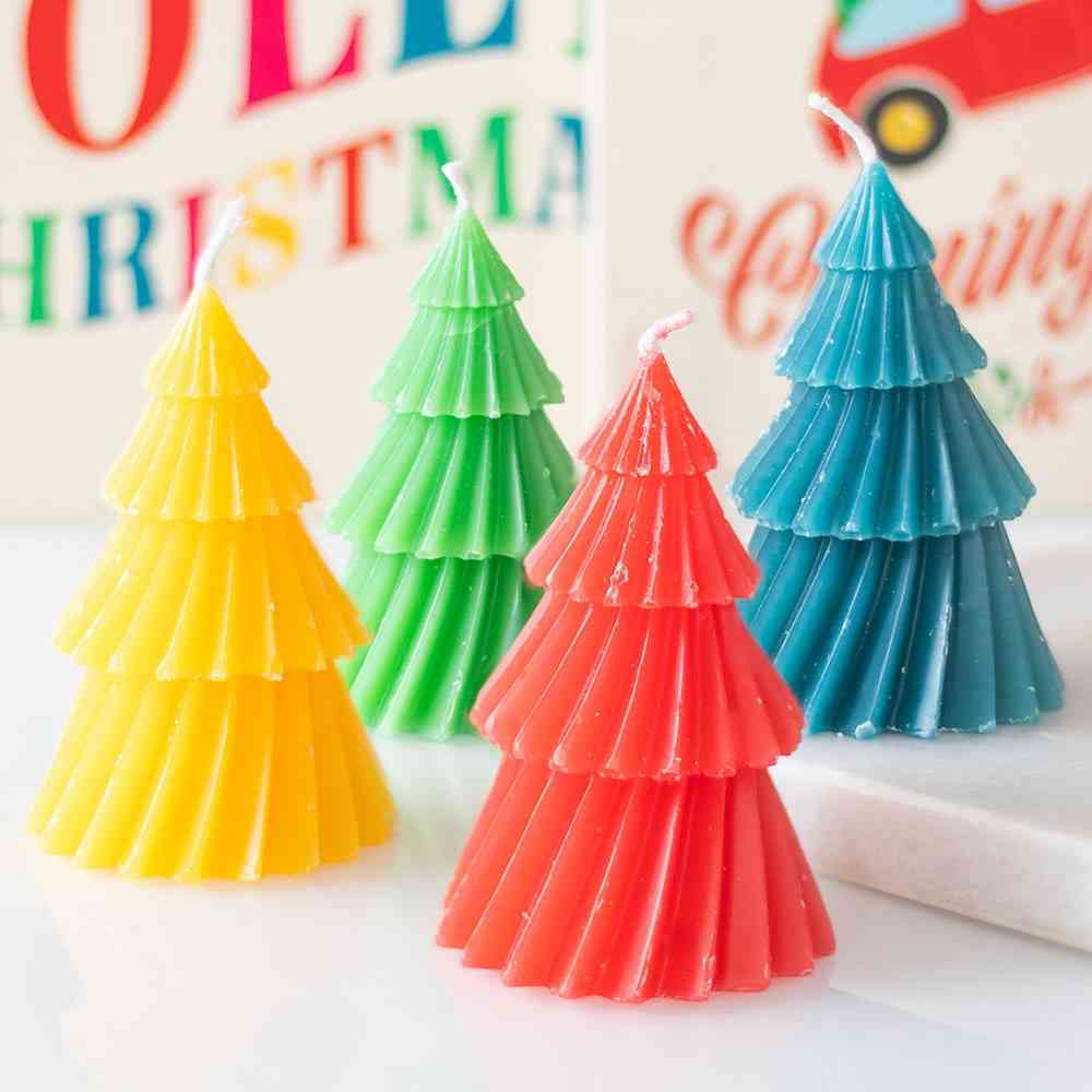 Something Different - Set of 4 Colourful Christmas Tree Figur Kerze - Mehrfarben